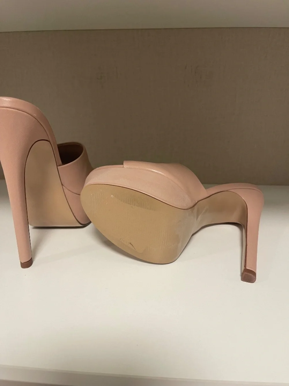 Steve Madden Nude Leather Platform Mule Heels | Women's Size 7